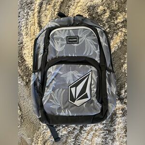 Volcom Black and Gray Leaf Pattern Backpack